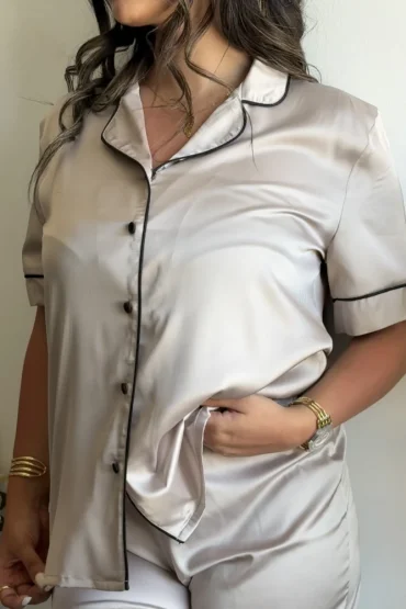 Ensemble Pyjama Short et Chemise en Satin de Soie